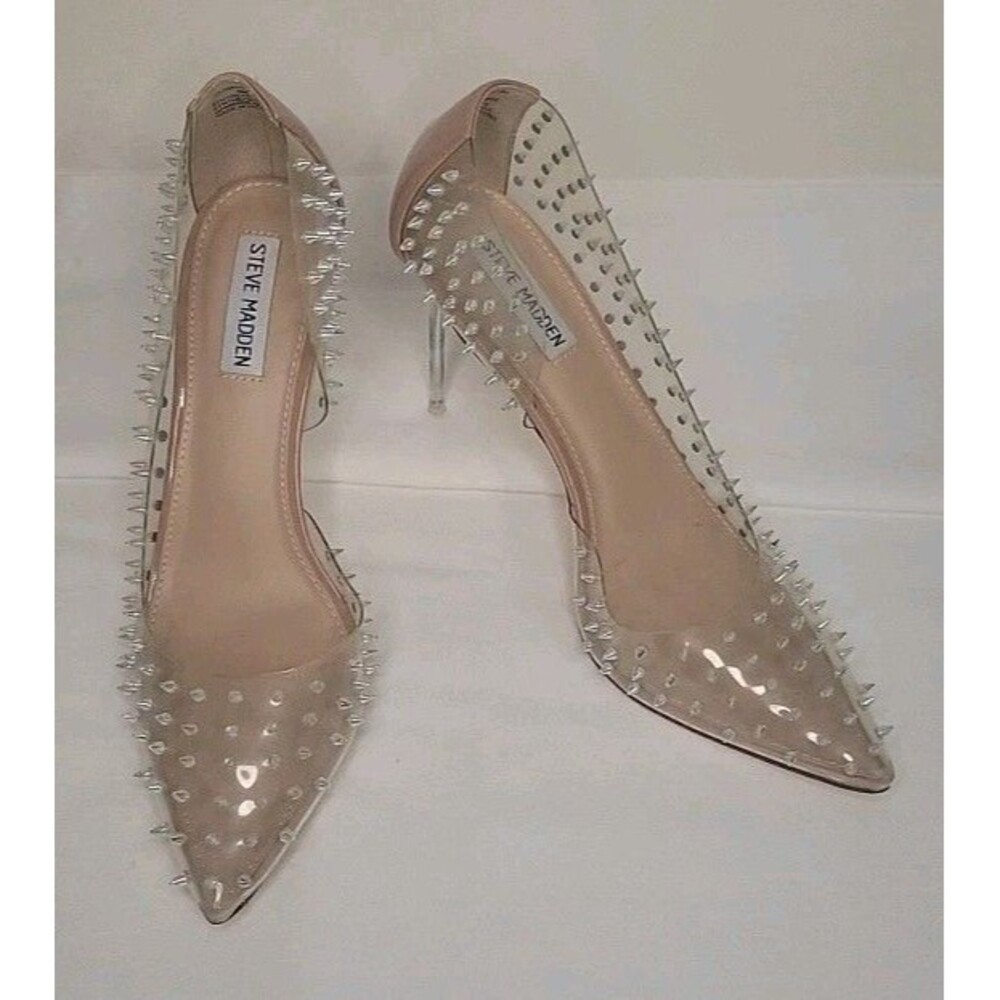 Steve Madden Tolima Clear Iridescent Spiked Pumps Heels Size 9 M TLMA01DLS1